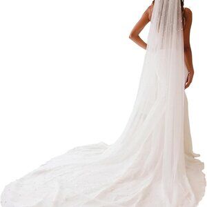 Wedding Veil Pearl Tulle Single Layer Bridal Elbow Fingertip Chapel Length